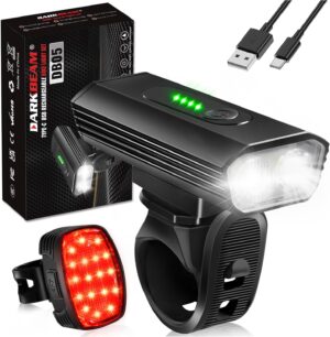 DARKBEAM Bike Headlight Rechargeable USB-C, Bicycle Lights 4000LM Ultra Bright, Mountain Bike Light Set for Night Riding, 6+5 Mode Waterproof Front Bike Light & Rear Light for Road, Cycling
